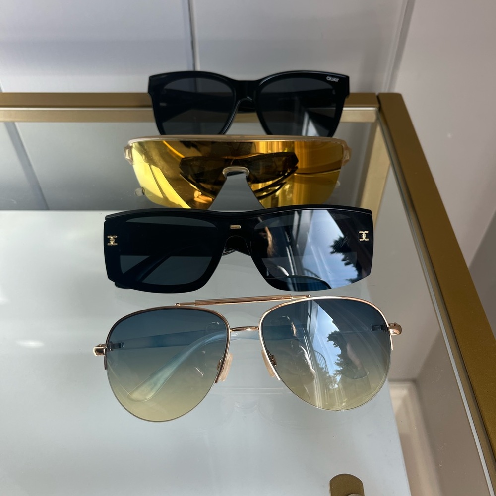 4-Pack festival Sunglasses Set - Black, Gold, Yellow, Blue Lenses